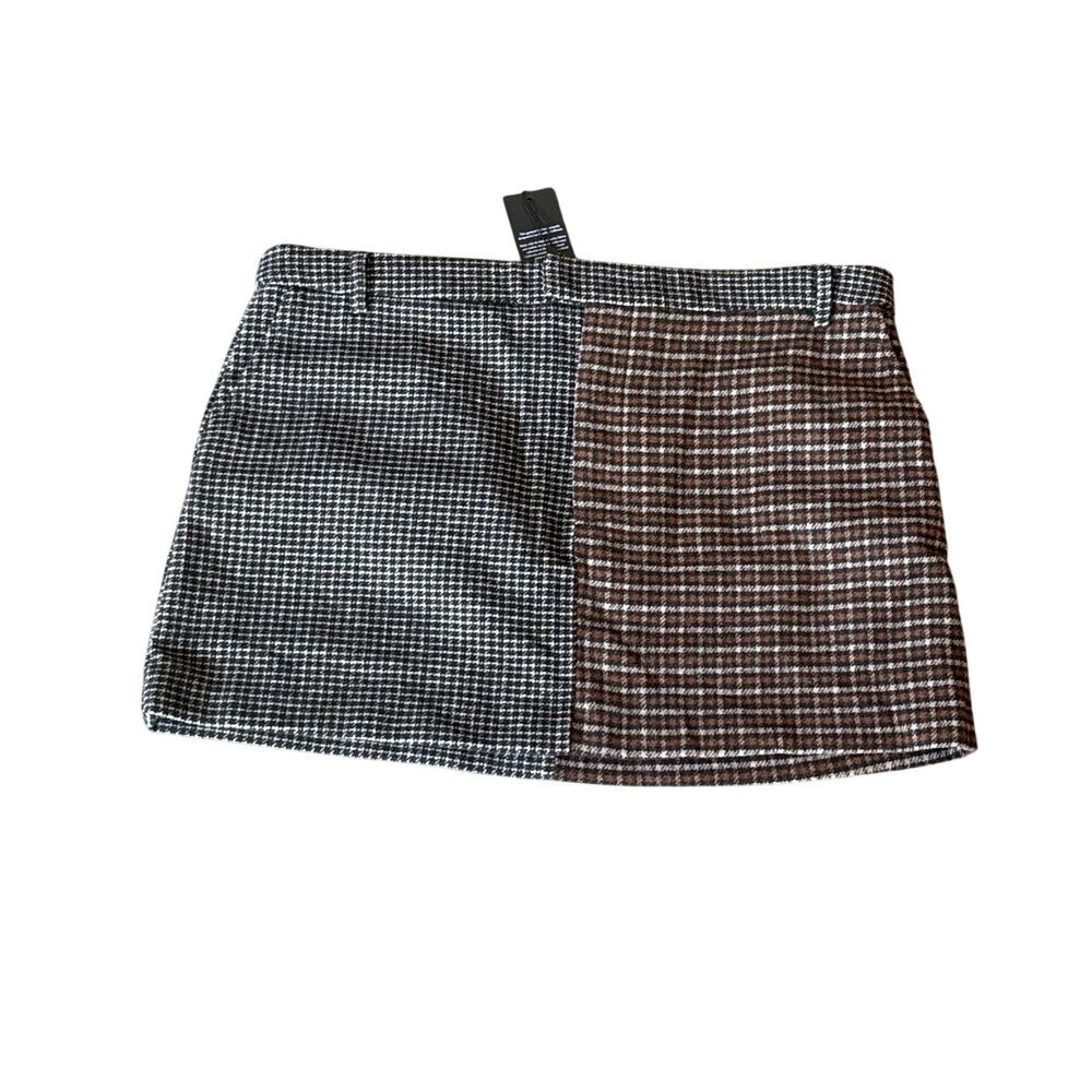 NWT Rails Prim Mixed Mini Wool Blend Skirt Plaid Black Brown XL